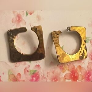 Vintage GoldTone Geometric Hammered Square Hoop Stud Earrings